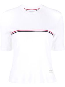 Thom Browne t-shirt nervuré à bande tricolore - Blanc