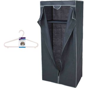 Mobiele opvouwbare kledingkast grijs 75 x 160 cm met 12x kledinghangers wit