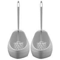 Sorex Wc/toiletborstel en houder - 2x stuks - toiletgarnituur - wit - kunststof - druppelvorm - 35 c