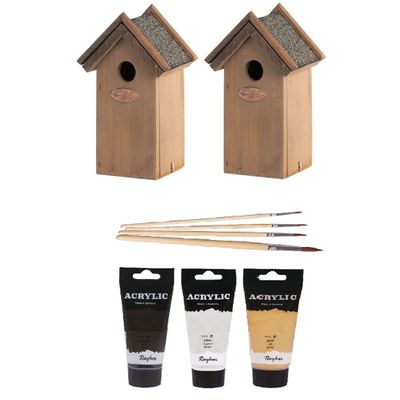 2x Houten vogelhuisje/nestkastje 22 cm - zwart/goud/zilver Dhz schilderen pakket