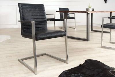 industrieele sledestoel LOFT antiek zwart met armleuning RVS frame - 37079