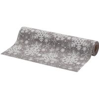 Kerst tafelloper zilver met glitter sneeuwvlokken 250 x 21 cm - Tafellakens - thumbnail
