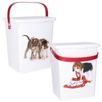 Set van 2 huisdieren voercontainer - hond/kat - voorraad box - kunststof - 5 liter - met deksel