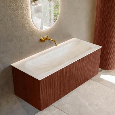 Badmeubel Mondiaz Kurve-Dlux | 110 cm cm | Meubelkleur Ruby | Wastafelkleur Ostra | Solid surface | Wasbak midden spoelbak | Zonder kraangat(en)