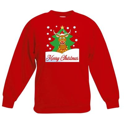 Kersttrui voor kinderen - Rendier Rudolf voor kerstboom - Rood - lange mouwen
