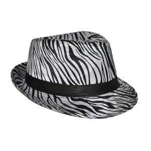 Carnaval verkleed Trilby hoedje met zebra print - volwassenen - Pimp -Party