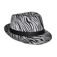 Carnaval verkleed Trilby hoedje met zebra print - volwassenen - Pimp -Party - thumbnail