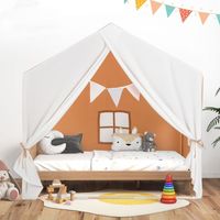 Kindertent voor Binnen Kinderspeelhuis met Raam en Mat Prinsessenspeeltent met Gordijn en Houten Frame Kinderspeeltent (Lichtbruin) Kindertent voor Binnen Kinderspeelhuis met Raam en Mat Prinsessenspeeltent met Gordijn en Houten Frame Kinderspeeltent (Lichtbruin)