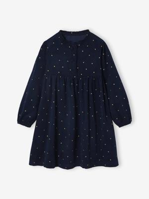 Jurk in fluweel / velours met print voor meisjes marineblauw