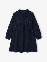 Jurk in fluweel / velours met print voor meisjes marineblauw