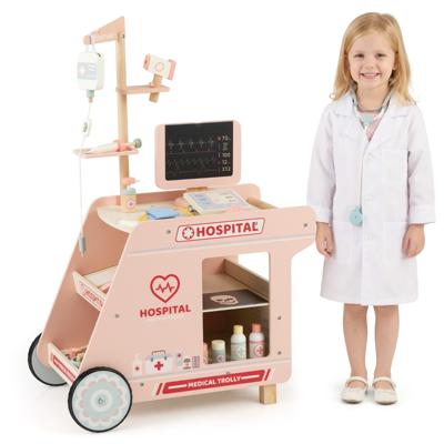 Houten Dokterswagen Doktersset voor Kinderen om Rollenspel te Spelen met Wagen CT-scanner en Stethoscoop Mobiel Medisch Speelgoed met Accessoires