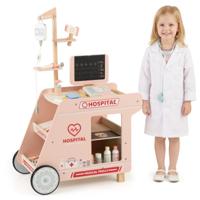 Houten Dokterswagen Doktersset voor Kinderen om Rollenspel te Spelen met Wagen CT-scanner en Stethoscoop Mobiel Medisch Speelgoed met Accessoires