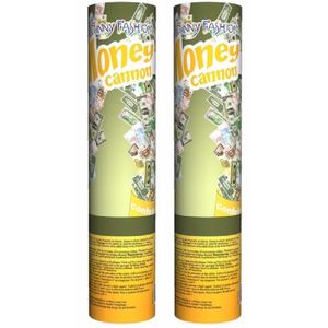 2x stuks Confetti kanonnen/shooters mini geld biljetten 20 cm