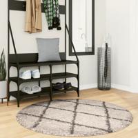 VidaXL Vloerkleed pamplona shaggy hoogpolig ø 120 cm beige antraciet