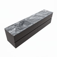 MONDIAZ VICA-DLUX 200cm badmeubel onderkast Dark grey 4 lades. Inbouw wastafel CLOUD links 1 kraangat, kleur Lava, en spiegel model SPOT