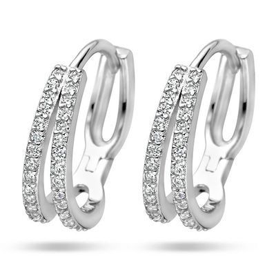 Klapoorringen zilver-zirconia wit 4,5 x 15 mm