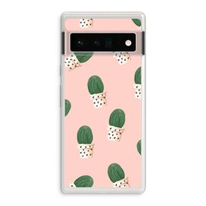 Cactusprint roze: Google Pixel 6 Pro Transparant Hoesje
