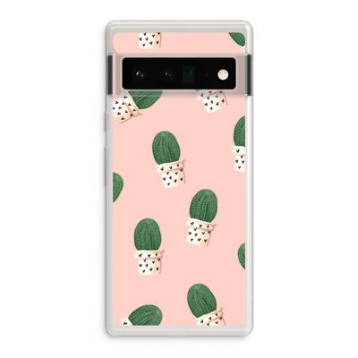 Cactusprint roze: Google Pixel 6 Pro Transparant Hoesje