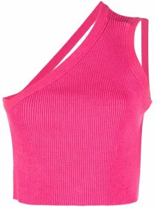 Jacquemus haut crop asymétrique en maille fine nervurée - Rose