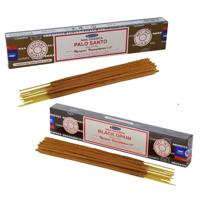 Satya Wierook cadeaus set - 2x geurstokjes - Palo Santo en Zwarte Opium geur - Meditatie - thumbnail