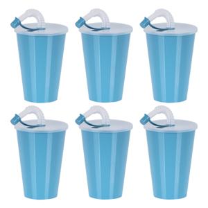 Drinkbeker met deksel en rietje - 12x - licht blauw - kunststof - 450 ml - 12 x 9 cm