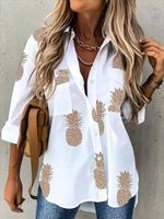 Casual Pineapple Shirt Collar Long Sleeve Blouse - thumbnail
