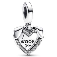 Pandora 792647C01 Hangbedel Heart-Dog I Woof You zilver-zirconia wit - thumbnail