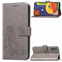 Voor Galaxy A50S vier-blad clasp reliëf gesp mobiele telefoon bescherming lederen draagtas met Lanyard & kaartsleuf & portemonnee & beugel functie (g