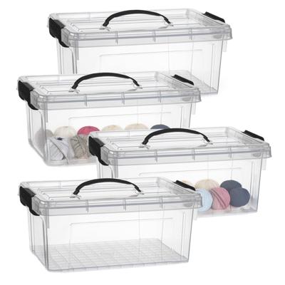 Opslagbox met deksel - 4x - transparant grijs - 8.5 liter - 36 x 26 x 15 cm - kunststof