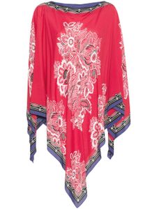 ETRO poncho fleuri à encolure bateau - Rouge