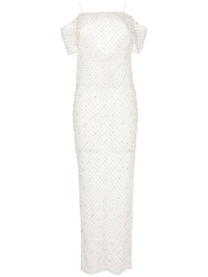 Saiid Kobeisy robe longue en dentelle à ornements de perles - Blanc