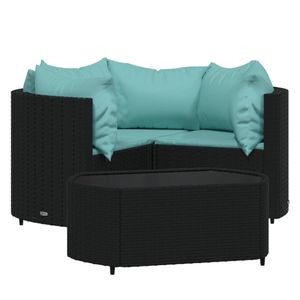 vidaXL 4-delige Loungeset met kussens poly rattan zwart