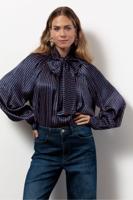Studio Anneloes Lorina Satin Bow Blouse 13392 Blouse 6945 Dark Blue/ Vintage Berry