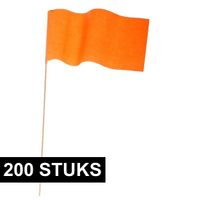 200x Papieren zwaaivlaggetje oranje - thumbnail
