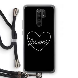 Forever heart black: Xiaomi Redmi 9 Transparant Hoesje met koord