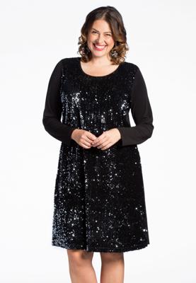 Yoek Jurk A-lijn SEQUINS | Zwart | Maat 54/56