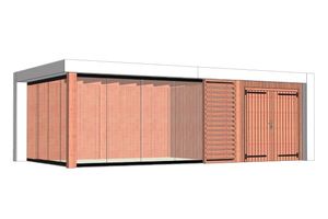 Buitenverblijf Verona 755x400 cm - Plat dak model rechts - Combinatie 1- Plat dak- Onbehandeld lariks Douglas hout- Trendhout