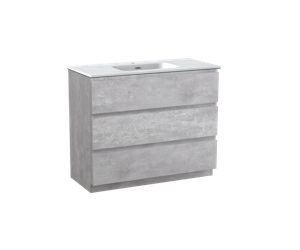 Linie Lado staand badmeubel 100 x 46 cm beton donkergrijs met Baro enkele wastafel in mat witte porselein