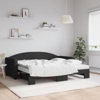 Slaapbank met onderschuifbed en matrassen 90x190 cm stof zwart