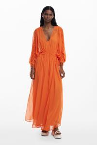 Luchtige lange jurk - ORANGE - XS