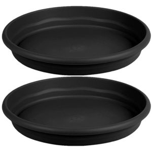 Set van 2x stuks bloempot/plantenpot onderschaal antraciet kunststof diameter 38 cm