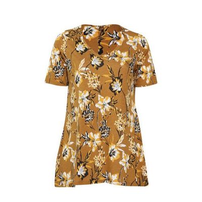 Paprika gebloemd T-shirt oker/geel/zwart Paprika gebloemd T-shirt oker/geel/zwart