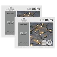 Kerstverlichting - 2x - warm wit - 1500 cm - 200 led lampjes - zwart snoer - op batterijen