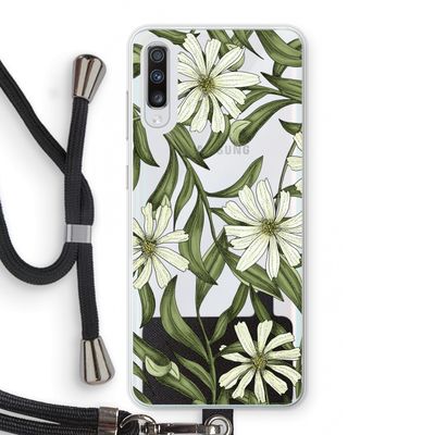 Wit bloemenpatroon: Samsung Galaxy A70 Transparant Hoesje met koord