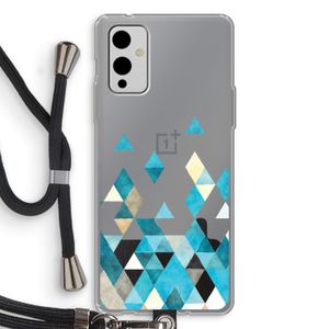 Gekleurde driehoekjes blauw: OnePlus 9 Transparant Hoesje met koord
