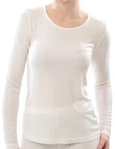 Zijden Dames Rib Shirt Lange Mouw Alkena, Kleur Gebroken wit, Maat Extra Extra Large