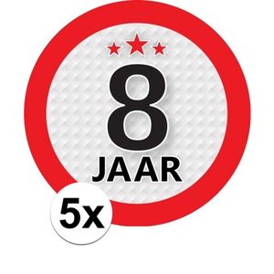 5x 8 Jaar leeftijd stickers rond 9 cm verjaardag versiering   -