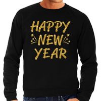 Oud en Nieuw trui / sweater happy new year goud op zwart heren - thumbnail