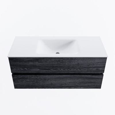 MONDIAZ VICA 110cm badmeubel onderkast Antracite 2 lades. Wastafel CLOUD midden zonder kraangat, kleur Talc.