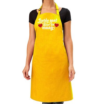 Liefde gaat door de maag keukenschort geel dames / Moederdag
